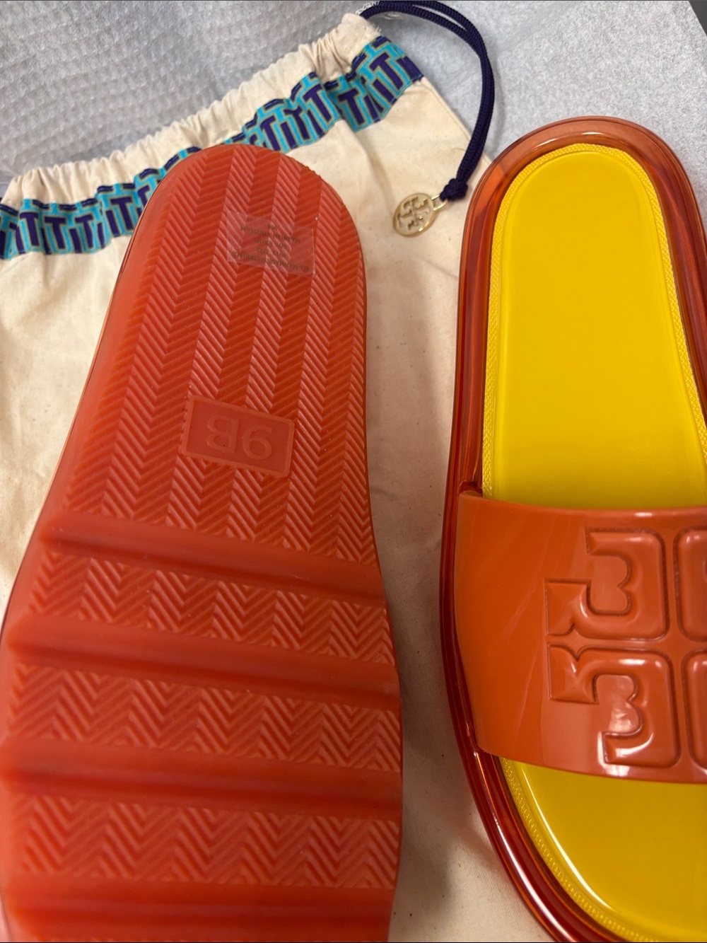 Tory Burch Yellow and Orange Jelly Logo Slide Sandals - Picture 3 of 5